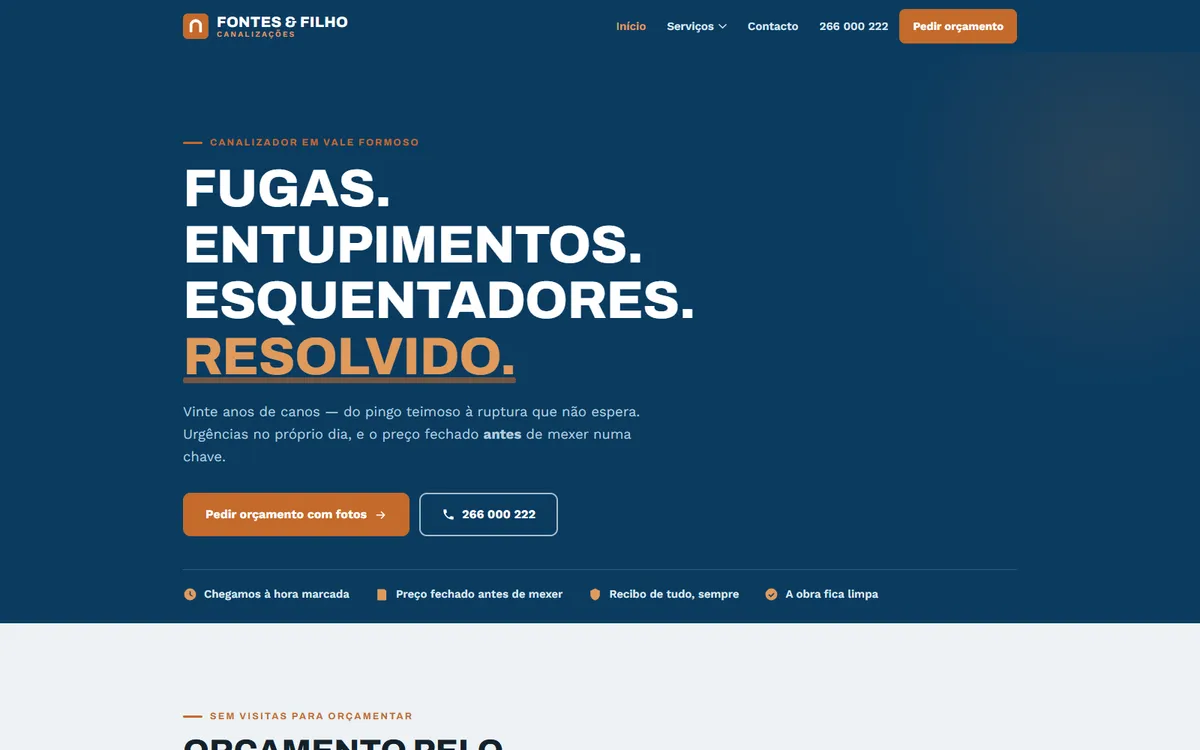 Fontes & Filho — canalizador, website demo Valado Digital