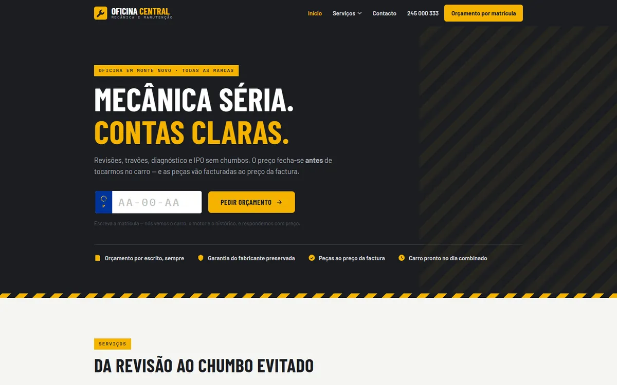 Oficina Central — oficina de mecânica auto, website demo Valado Digital